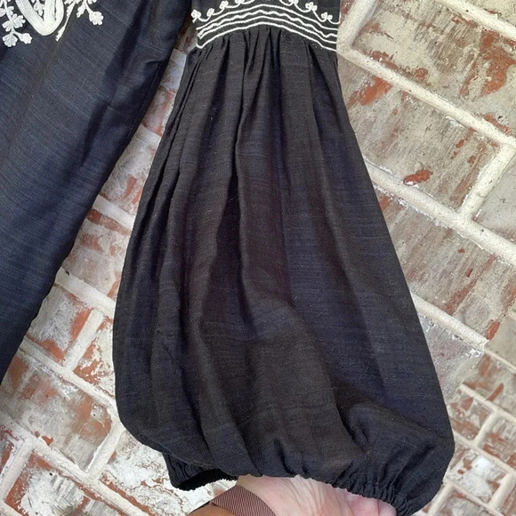 Joie Jaclyn Black 100% Silk Embroidered Balloon Sleeved Dress - Picture 4 of 10